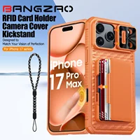 With Card Holder Sliding Camera Cover And Stand For iPhone 17 Pro/17 Pro Max Phone Case, Anti-Fall PC+TPU Wallet Case-Orange 1