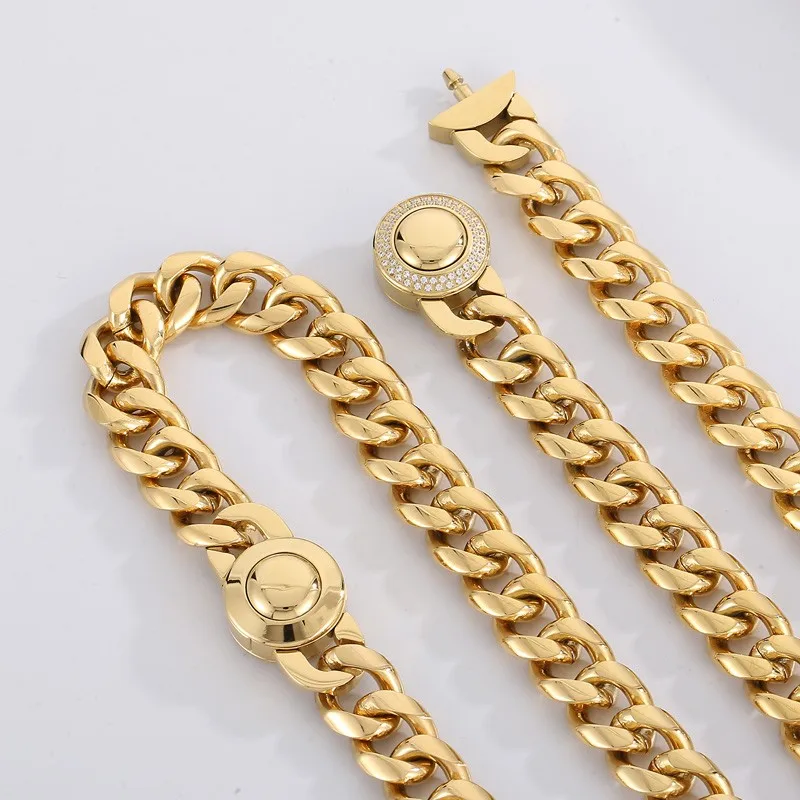 

Fongten CNC Stones Stainless Steel Curb Necklace For Men Cuban Chain Neck Choker Male Hip Hop Jewelry Customizable Length