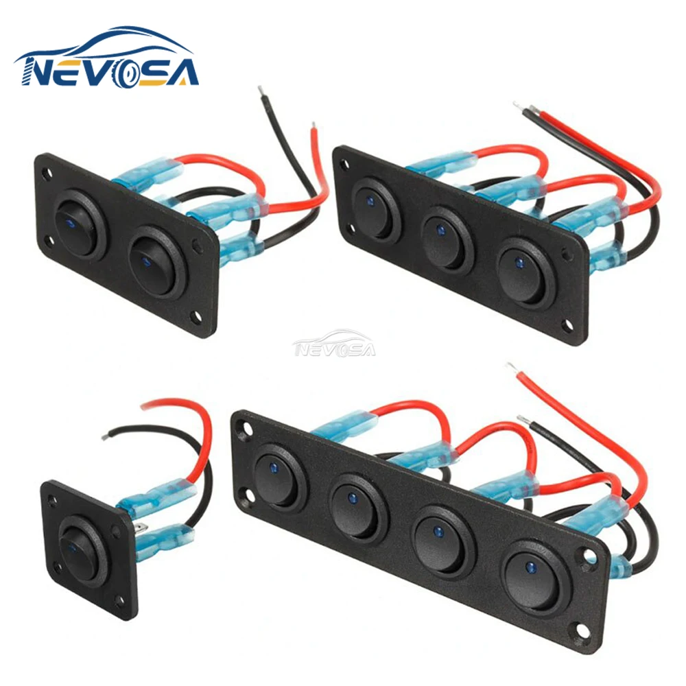 

NEVOSA 12V 1-4 Gang Universal Toggle Switch Marine Rocker Switch Panel USB Car Boat Marine RV Truck Blue LED Styling Accessories