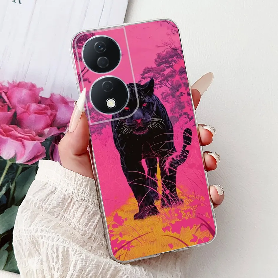 Colorful Flower Clear Silicone Phone Case for Honor X7b and Honor 90
