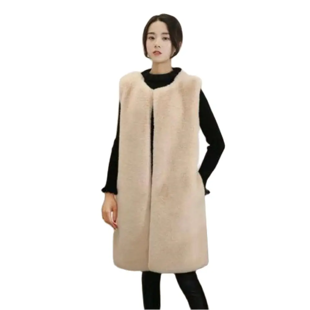 Women\'s Imitation Fur Sleeveless Coat Long Fur Jackets Lnternet Celebrity Loose Imitation Mink Vest Autumn Winter