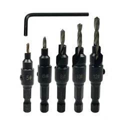 4/5pcs foret à Fraiser Foret À Bois Ensemble De Forage Des Trous Pilotes Pour Tailles de Vis #5 #6 #8 #10 #12 Avec une Clé À Molette Outils 