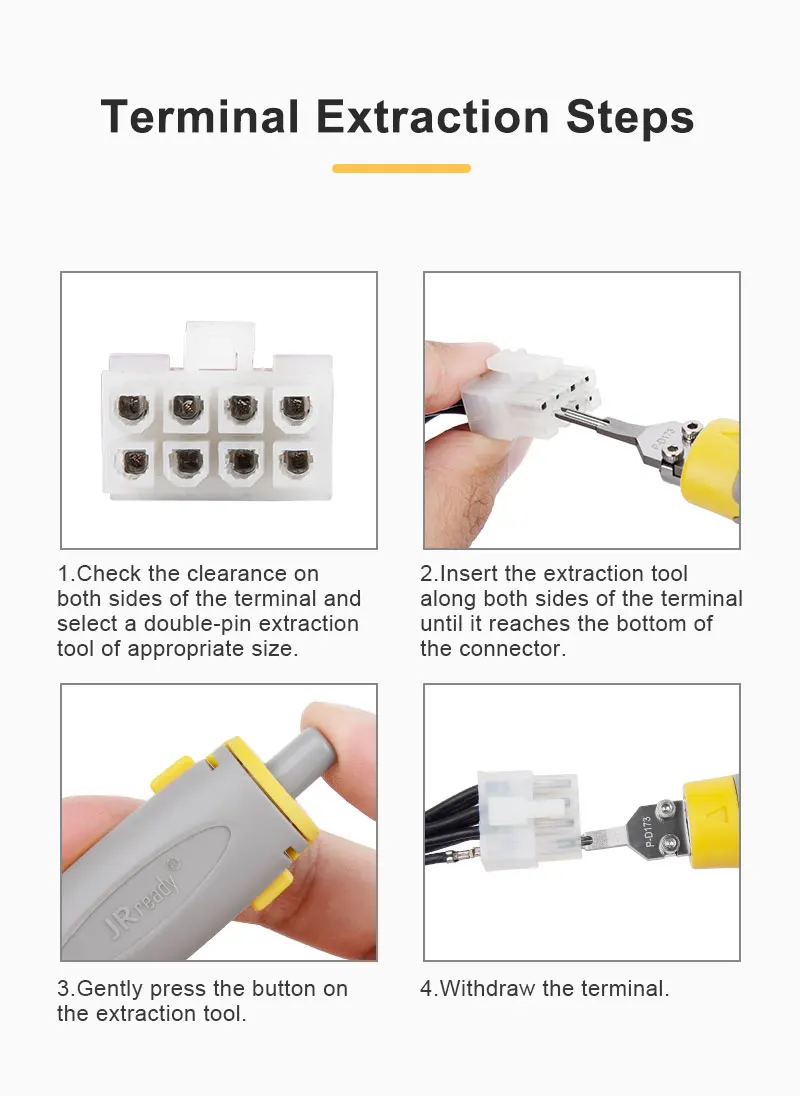 JRready JRconDRK-D173P Verbesserter Dual-Pin-Extraktor Kompatibel mit 5557/5559 4,2mm Rastermaß-Steckverbindern & 5556/5558 Anschlüssen – Detail 6