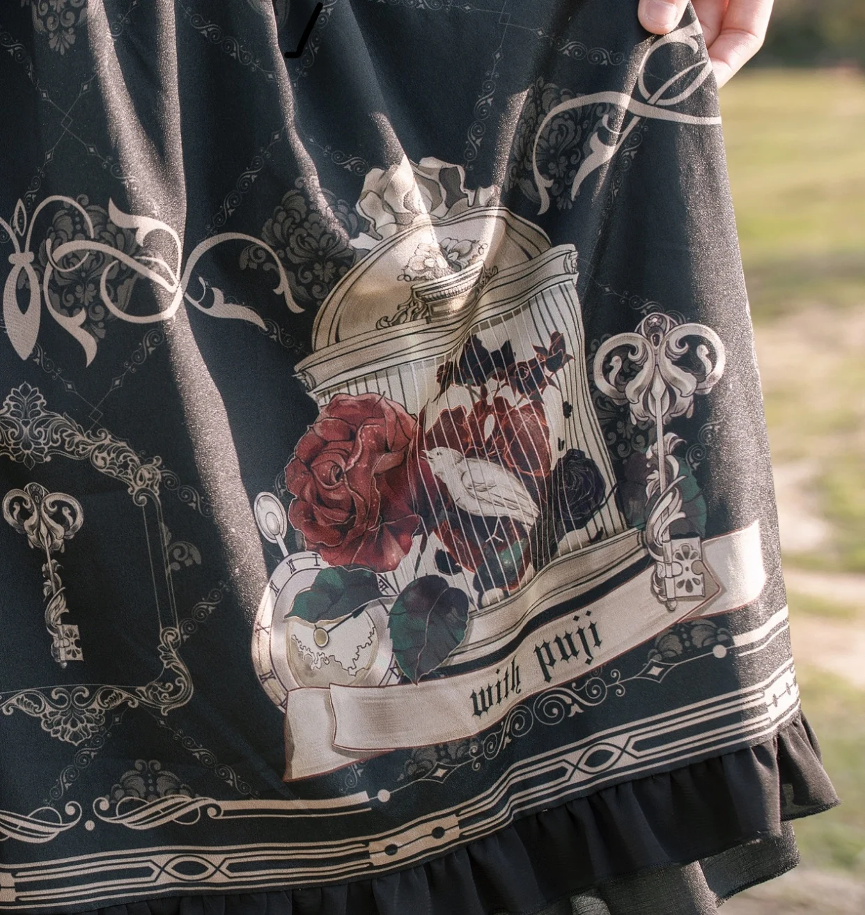 Nightingale and Rose Jsk Lolita Dress Cla Printed Birdcage Handle Victorian Dress By with PUJI