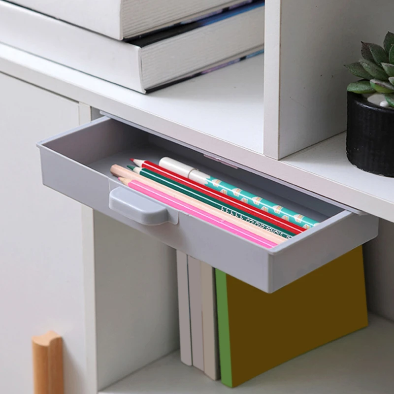 Self-adhesive Storage Drawer Box Makeup Pencil Tray Desk Hidden Under Desk Stand