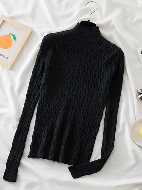 AOSSVIAO 2022 Cashmere Turtleneck Women Sweaters Autumn Winter Warm Pullover Slim Tops Knitted Sweater Jumper Soft Pull Female black