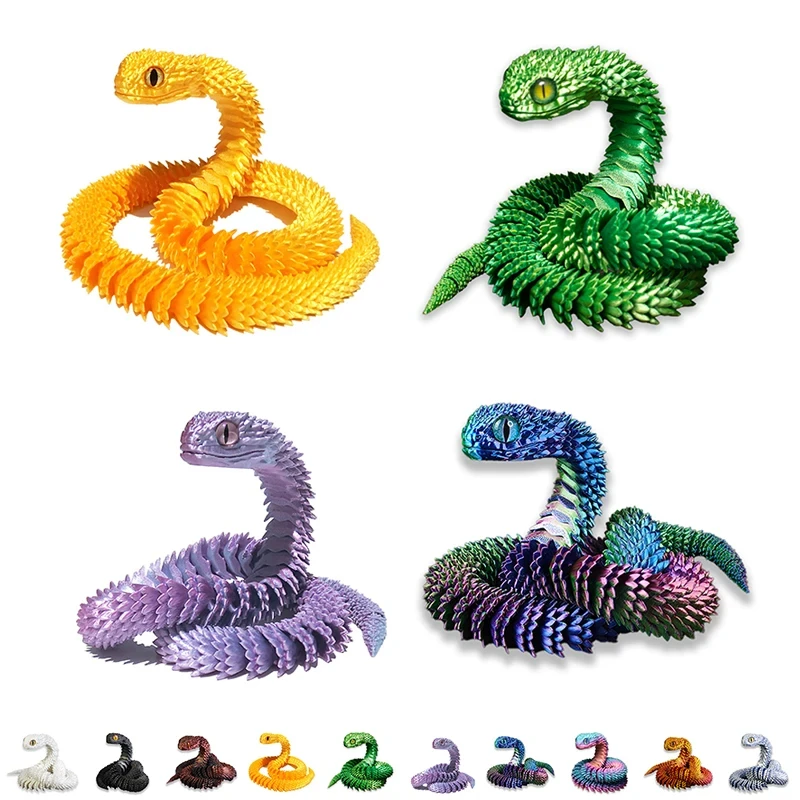 3D Printed Flexible Viper Snake Model – Art Decor, Multiple Colors & Sizes (30cm/40cm/60cm) Perfect for Home and Office Décor.