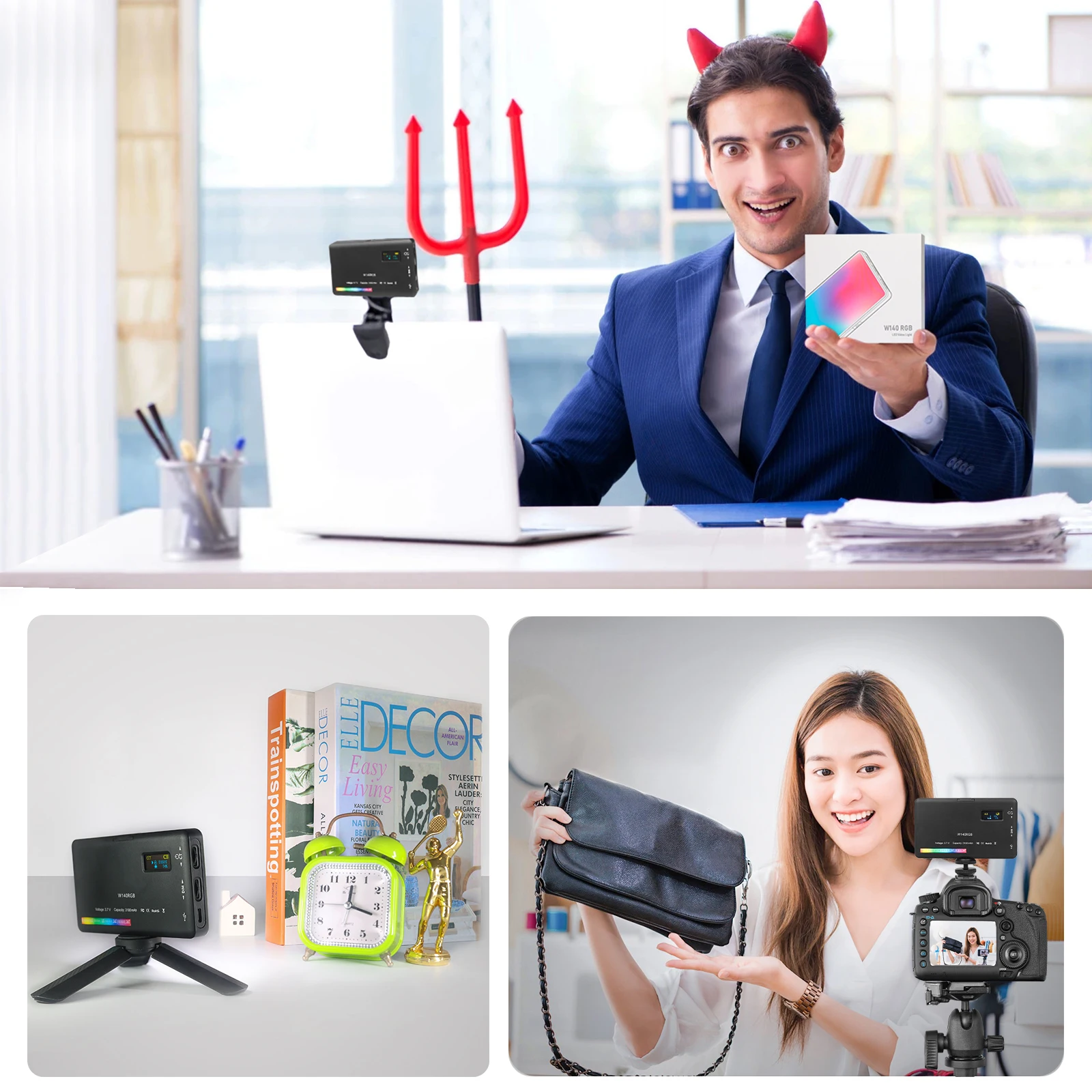 LUXCEO W140 V10 비디오 조명 RGB 패널 온 카메라 조명 사진 조명 블로깅, 화상 회의용 디밍이 가능한 LED 필 램프