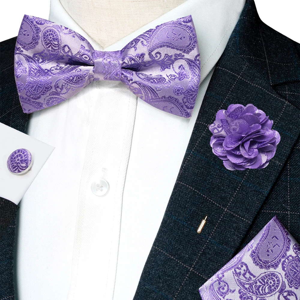 Champagne Silk Jacquard Paisley Bow Tie Set - Pre-tied Bowtie Brooch Hanky  Cufflinks for Weddings  Business
