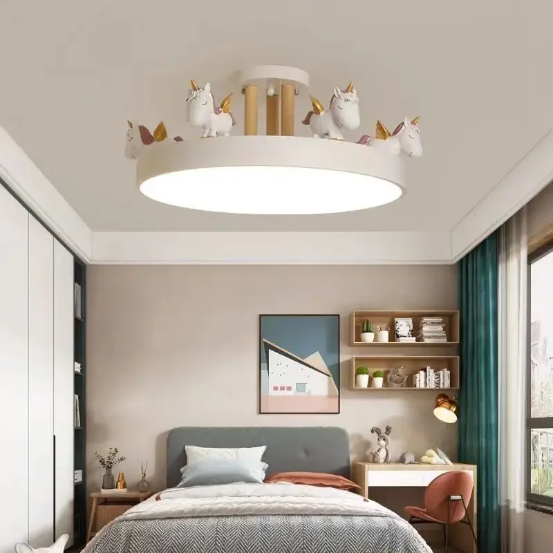 Cartoon Lamp Eye Protection Ceiling Light Creative Unicorn Cute Lumin&aacute;ria Modern Minimalist LED Children's Room Bedroom Lighting