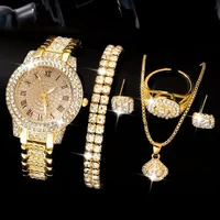 6pcs/set Women's Watch Luxury Rhinestone Quartz Watch Hiphop Fashion Analog Wrist Watch & Jewelry Set, Gift For Mom Her 1