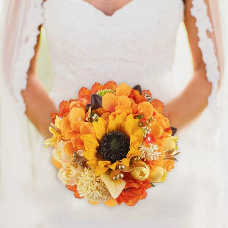 Hot -selling orange simulated silk cloth gift box flower wedding celebration wedding supplies bride and bridesmaids holding flow