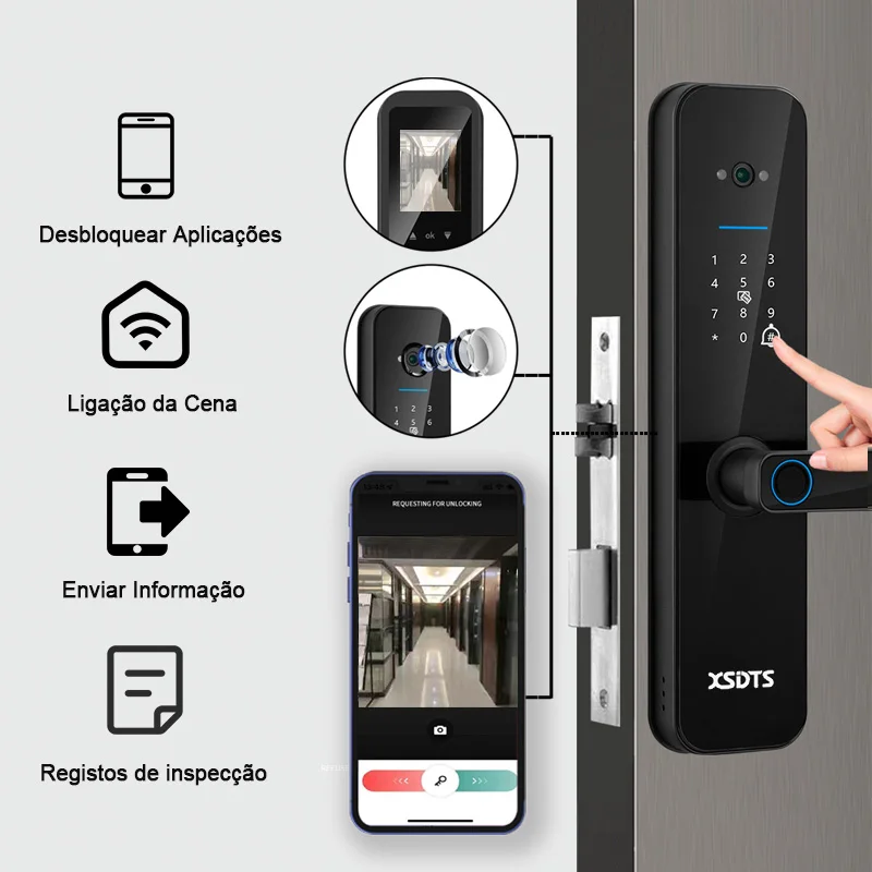 XSDTS Tuya Wifi Digital Electronic Smart Door Lock With Biometric Camera Fingerprint Smart Card Password Key Unlock — view 5