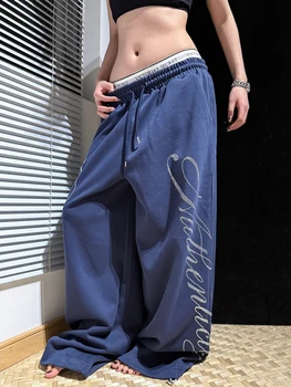 American Design Wide Leg Sweatpants with Dstring ex Casual Jazz Dance Sports High Waist Elastic Loose Fit Long Pants