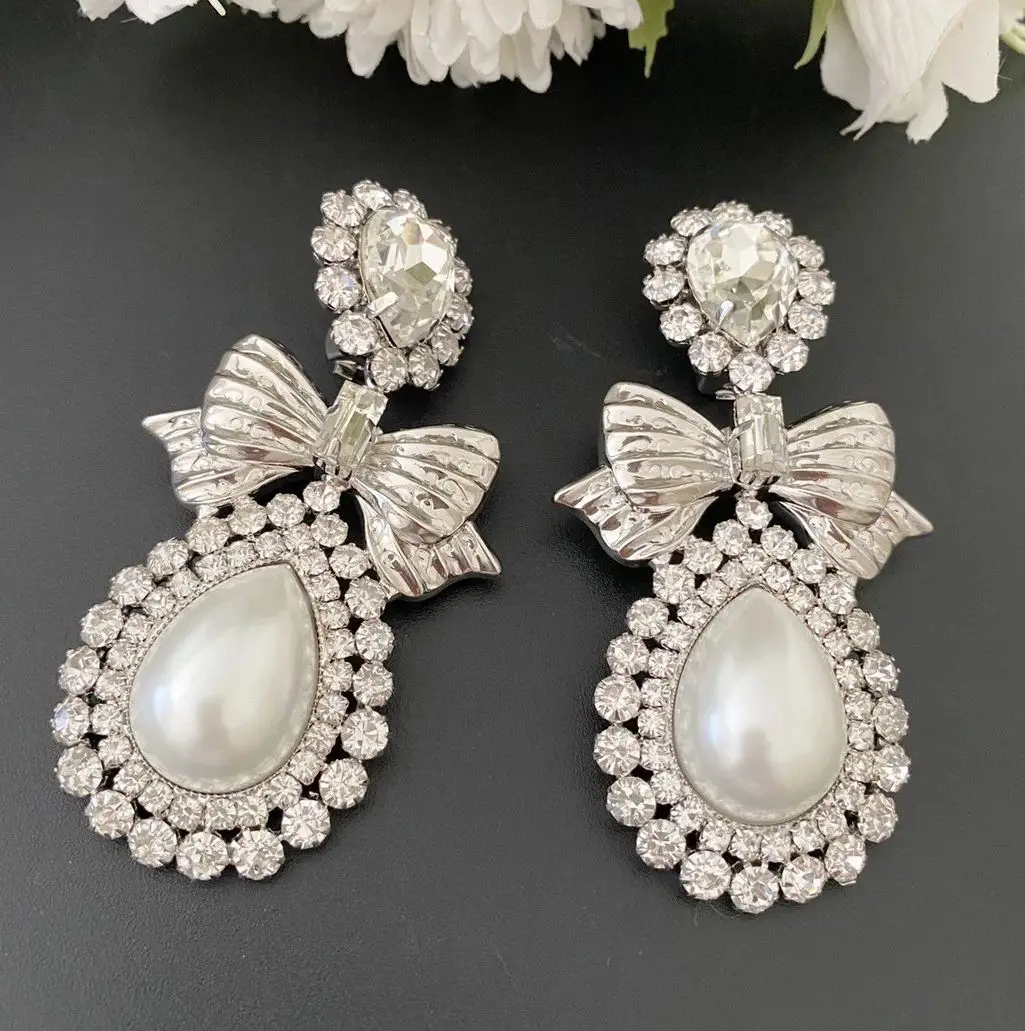 Earrings Light Luxury Vintage Bow Drop Ear Clip For Women Aretes De Mujer Pendientes Boucle D’Oreille Orecchini Clip De Oreja