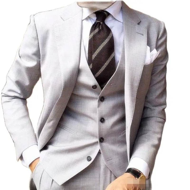 

Grey Groom Tuxedos Notch Lapel Groomsman Wedding 3 Piece Suit Men Business Prom Blazer Jacket+Pants+Tie