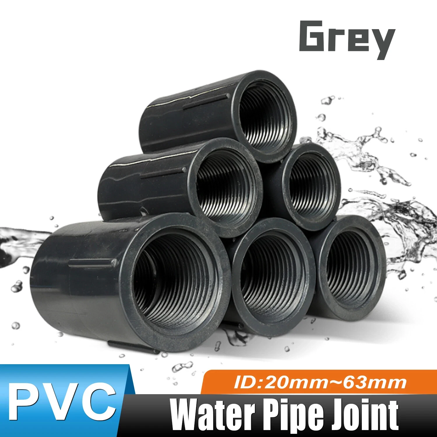 PVC Double Internal Thread Joint Bsp Female Thread Fitting Dark Gray 1/ ...