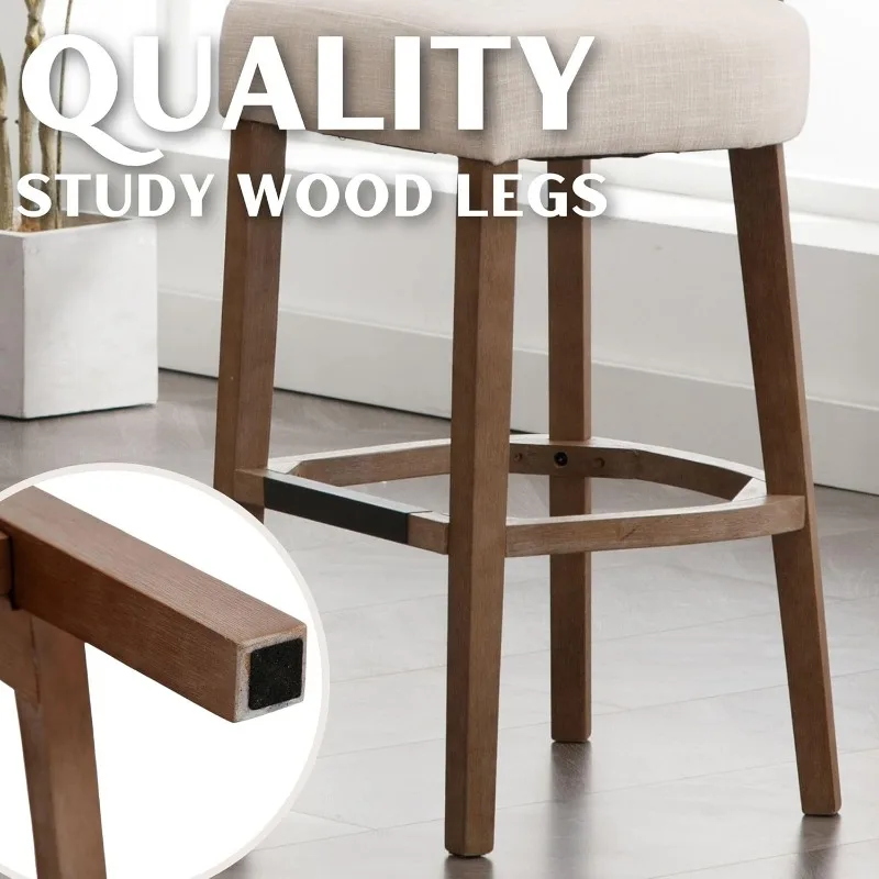 30” Bar Stools Set of 2 Counter Height Bar Stools Modern Kitchen Bar Stools with Upholstered Back, Farmhouse Upholstered Linen 5