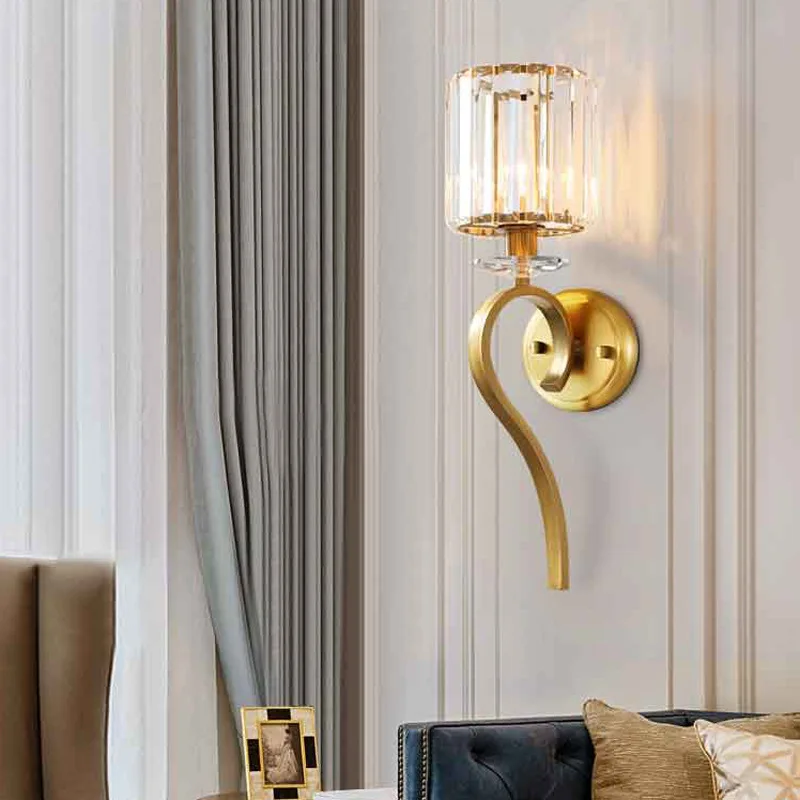 

American Wall Light Luxury Led Crystal Sconce Bedside Lighting Aisle Background Bedroom European Hallway Indoor Decoration Lamp