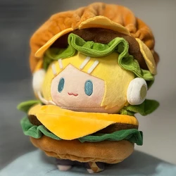 Hatsune Miku Kawaii Q Version Figure Doll with Hamburg Outfit - Cute Anime Bag Pendant and Soft Ornament Gift (Hamburger Rin)