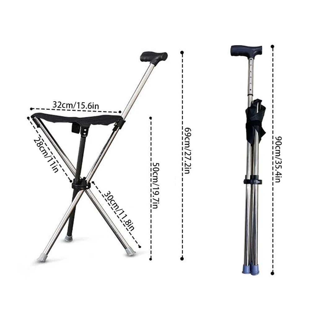 Walking Stick Stool Lightweight Adjustables Cane with Seats 3 Legged Heavy Duty Steel Walking Stick for Elderly Disabled