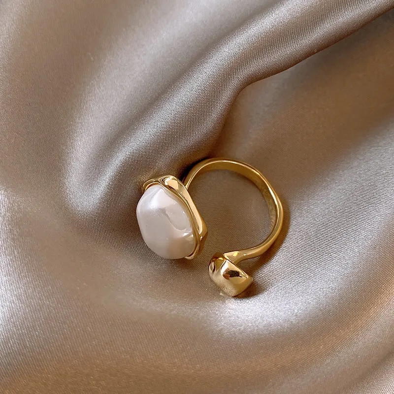 Nachahmung Barock Perle Design Geometrische Form Metall Offene Ringe 2024 Mode Schmuck Hochzeit Party Luxus Zubehör für Frauen – Detail 11