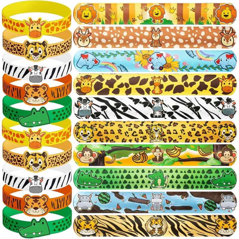 24 zufällige Geschenke für eine Dschungel-Party, Kindergeburtstagsgeschenke, Gummiarmbänder, Geschenke für eine Kindergeburtstagsparty im Wildnis-Thema.