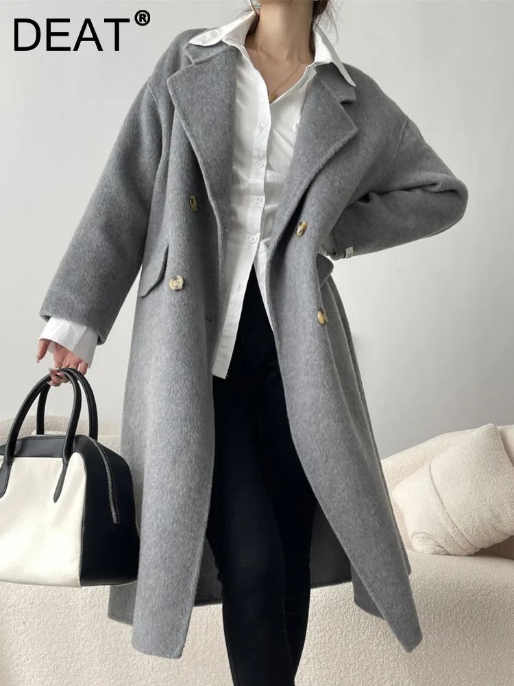 

DEAT Fashion Women's Double Sided Woolen Coat Lapel Loose Double Breasted Full Sleeve Thick Overcoat Winter 2024 New 7AB2943