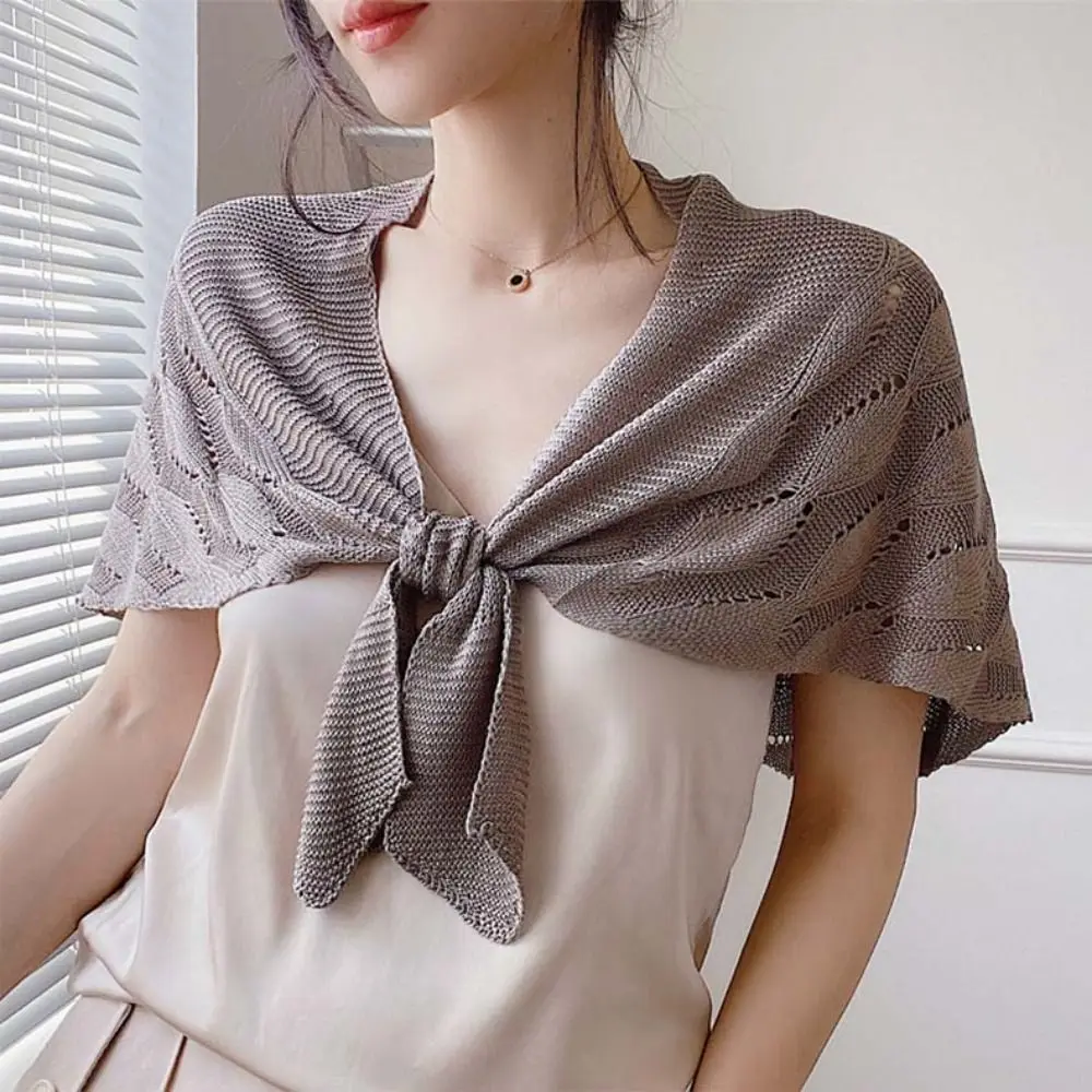 

Leaf Knitted Hollow Shawl Fashion Soft Cloak Cross Blouse Shoulder Fake Collar Neck Wrap Sunscreen Knot Scarves Outdoor