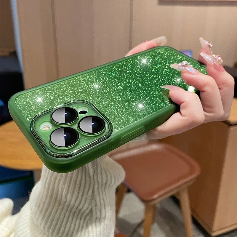 Glitter Gradient Soft Silicone Shockproof Phone Case with Lens Protector