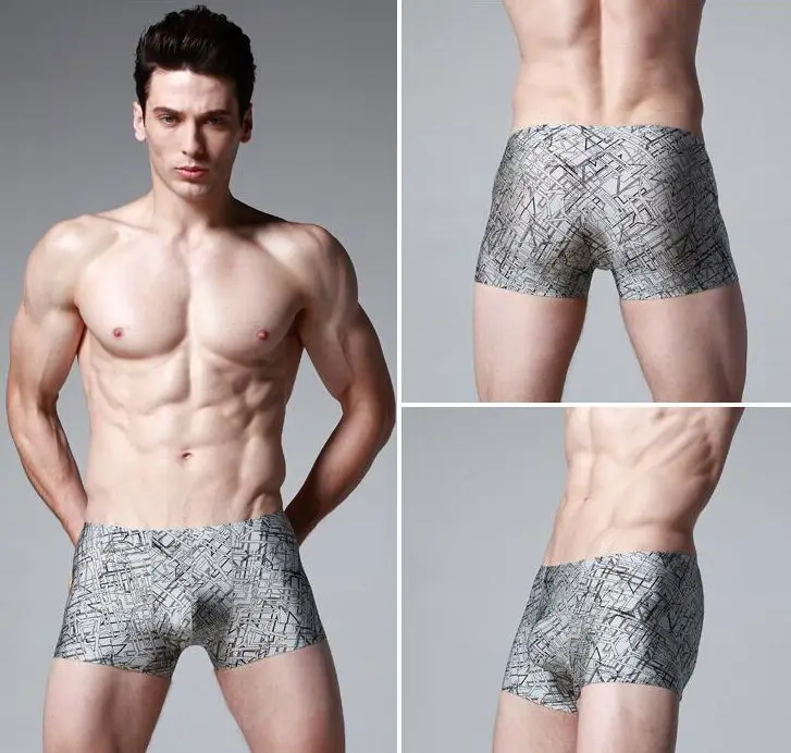 High-end Male Digital printing one piece Boxers shorts Men's silky Seamless underwears Men soft breathable Trunks 4