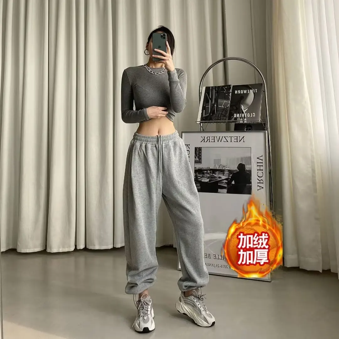 Women pants Gray Jogging Sweatpants Women for pants Sports Pants Gray Jogger High Waist Sweat Casual Female Trousers y2k sweatpa