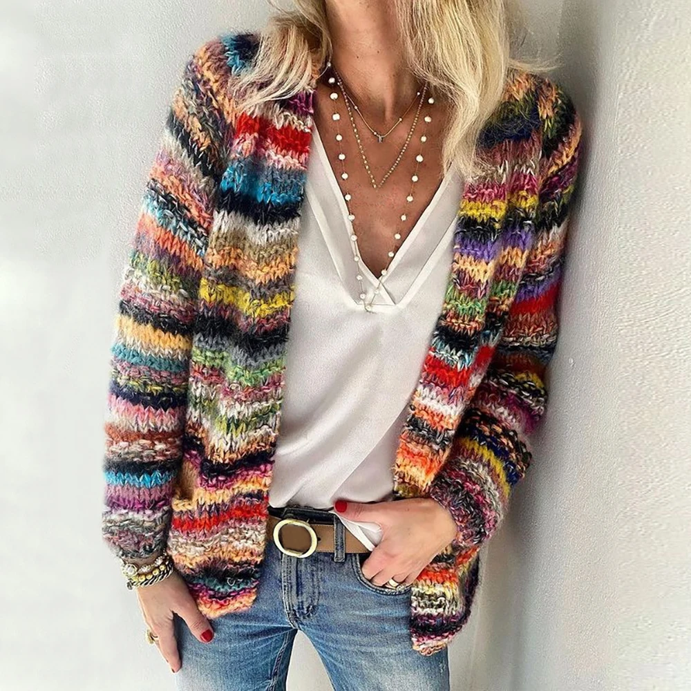 

Spring and Autumn printed cardigan printed slim-fit commute casual loose coat