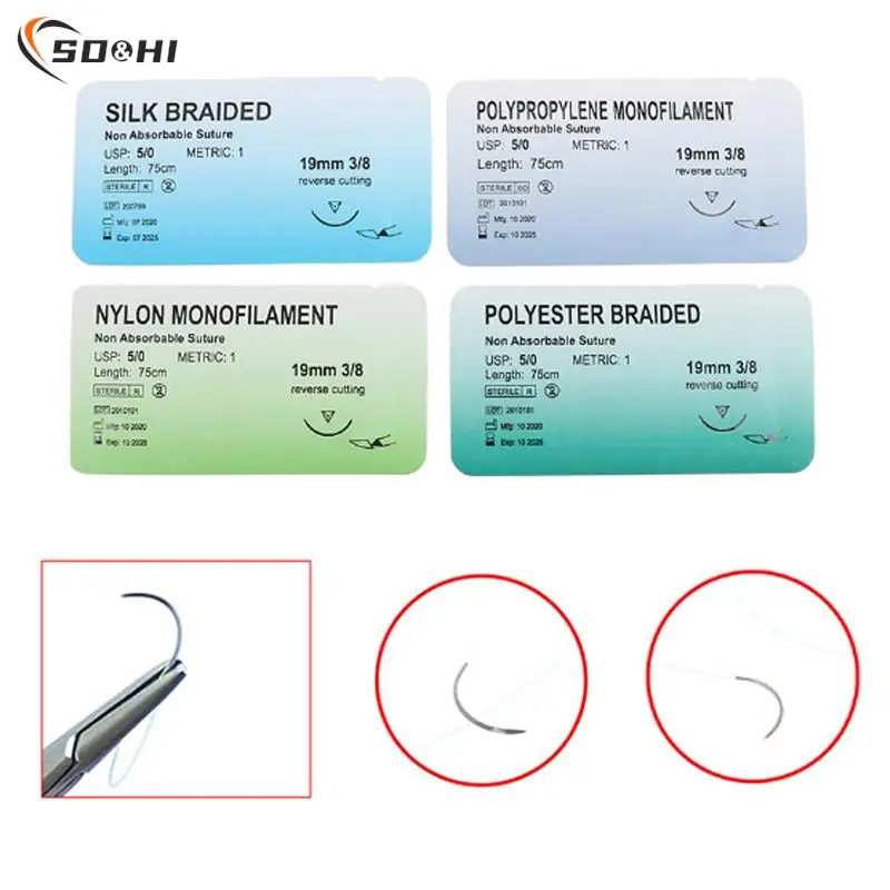 

12Pcs 5.0 Medical Needle Suture Nylon Monofilament Thread Suture Practice Kit Teaching Demonstrations Exercises