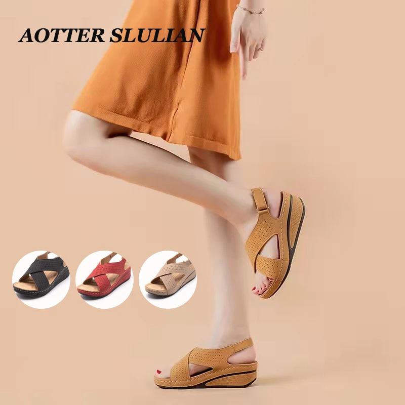 

Woemen Summer Beach Shoes Platform Wedges Sandals For Female Ladies Peep Toe High Heels Sandalias Hollow Out Non-slip Footwear