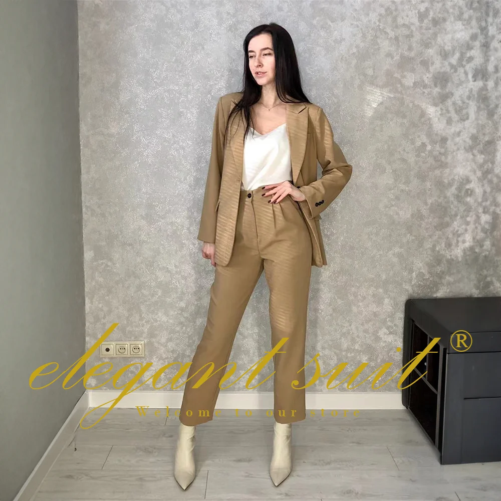 Fashionable Women's Khaki Suit Pants Suit 2 Piece Single Button Suit Suitable for Casual Events Party Daily Wear