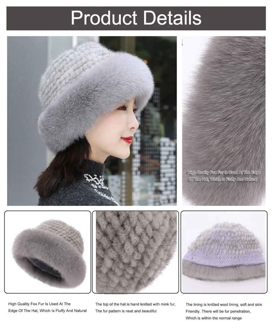 Winter Caps For Women Fur Hats Russian Mink Fur Knitted Beanie Hat Bucket Hat Women Luxury Real Fox Fur Mink Fur Hat Women Hats