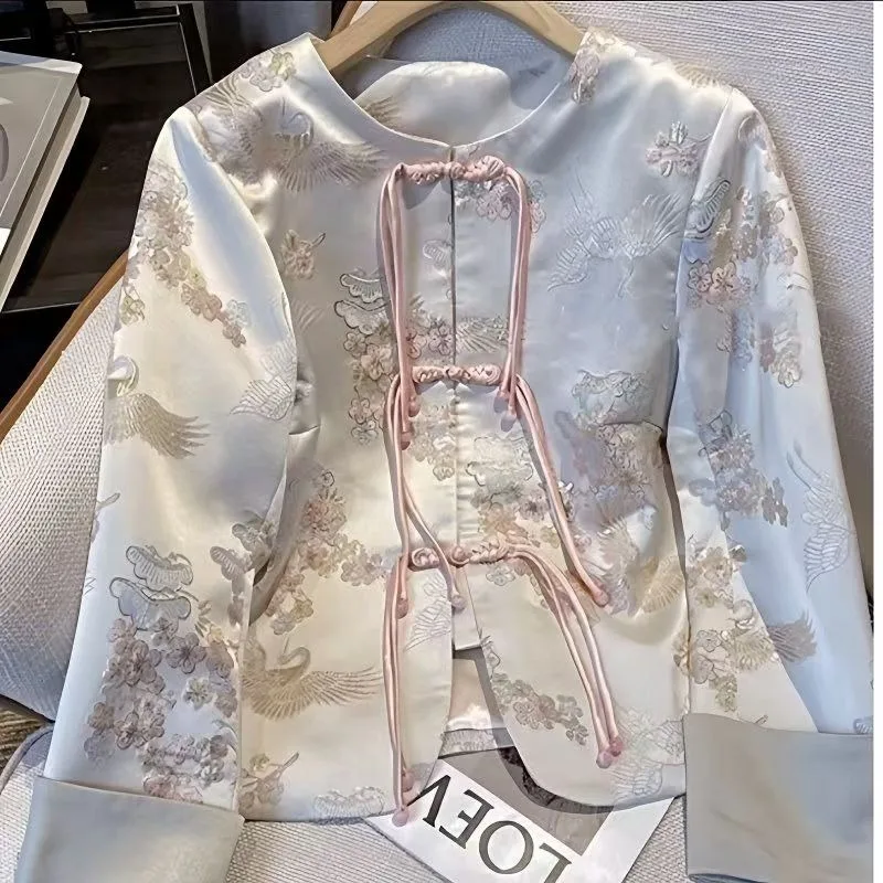 Women chinese shirt women satin blouse Oversized Tang Top Traditional Chinese Women Coat