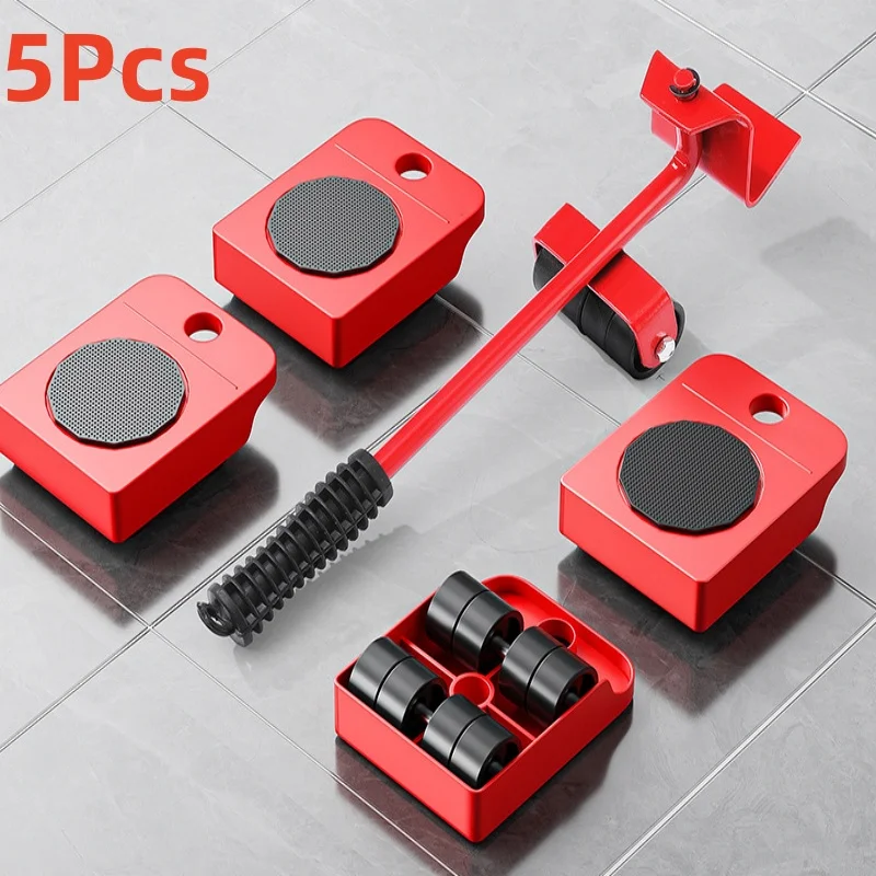 5Pcs/set Heavy Furniture Moving Transport Roller Set New Style Furniture Mover Roller Wheel Bar Removal Lifting Tool Suit