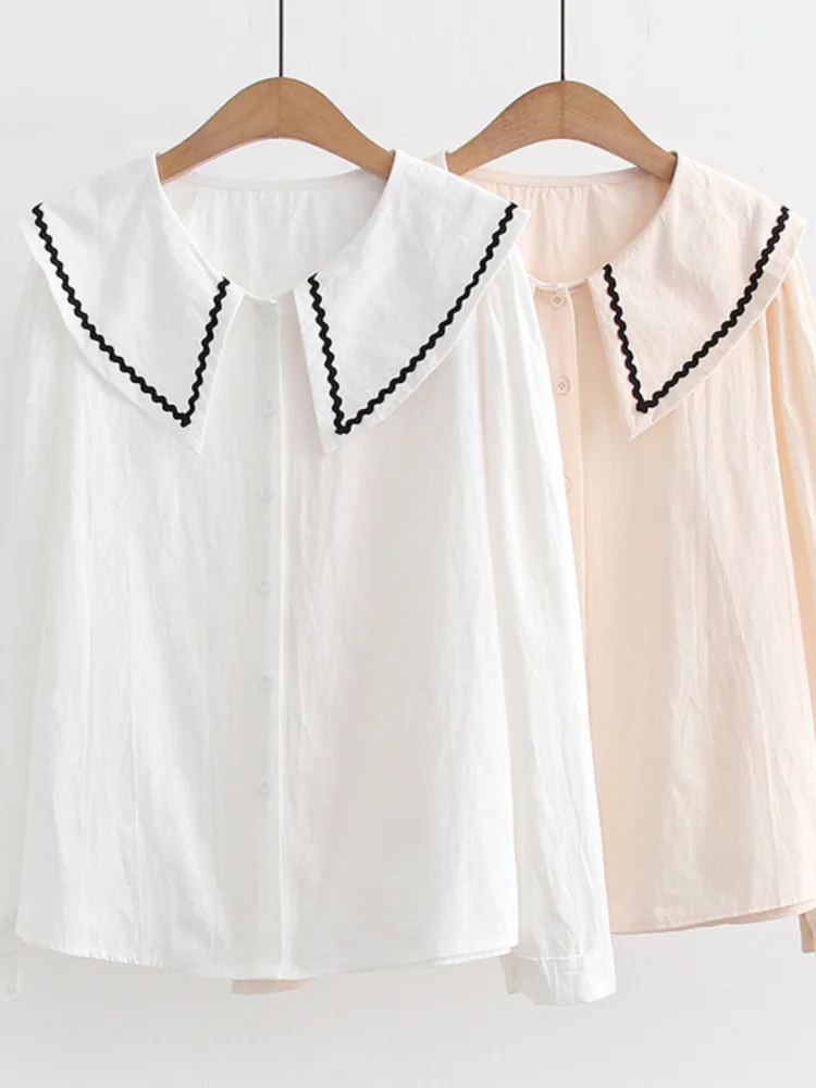 Hsa blusas blancas sólidas para mujer, camisas informales sencillas con cuello de para mascotas, blusas básicas de verano, camisas holgadas de estilo coreano OL| | - AliExpress