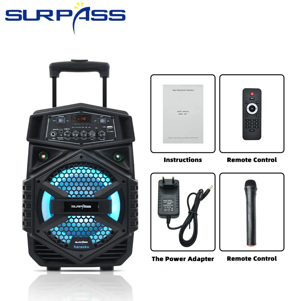 Altavoz portátil inalámbrico con micrófono para Karaoke, reproductor de  música para fiesta al aire libre, compatible con Bluetooth, Radio Fm, 100W,  8 pulgadas - AliExpress