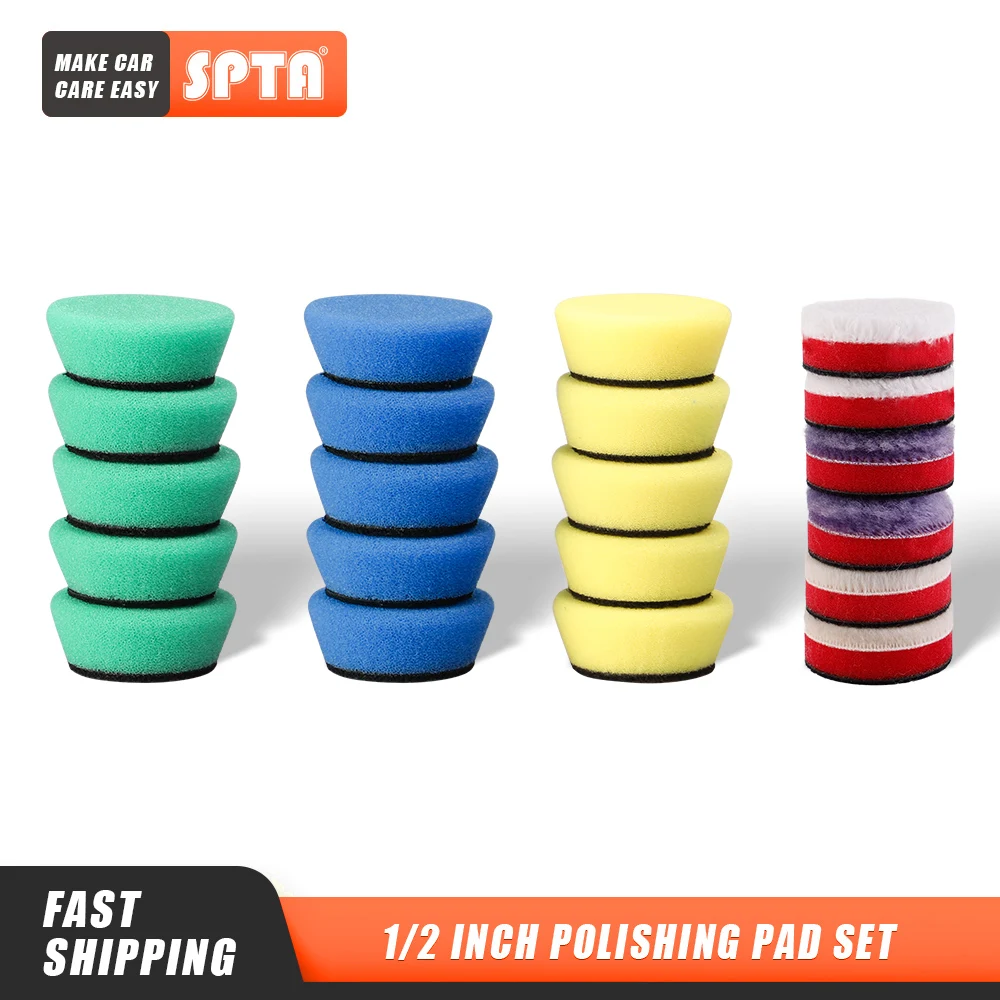 SPTA Mini 1.5 Inch(40mm) / 2 Inch (50mm) Sponge Polishing Buffing Pad Kit for 12V Cordless Polishing Machine Cleaning Tool