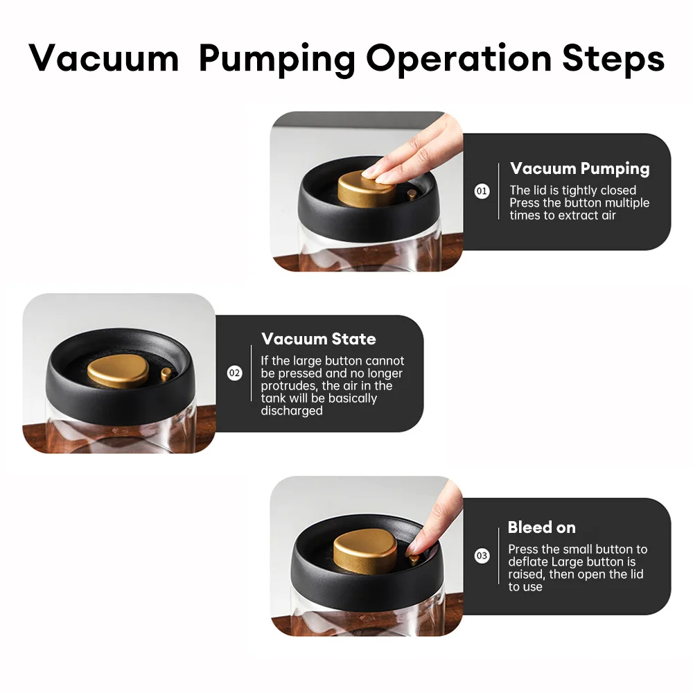 Storage Box, Storage Jar, Storage Tank, Storage Sets, Household Storage Sets, Coffee Beans Vacuum Sealed Tank Glass Food Storage Tank Household Moisture-proof Air Extraction Tea Storage Push-type Hot
