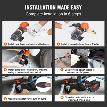 VEVOR RV Portable Macerator Pump 12V 12GMP with Detachable Quick Connection Valve Metal Hose Clamp Power Cord for RV Motorhome 6