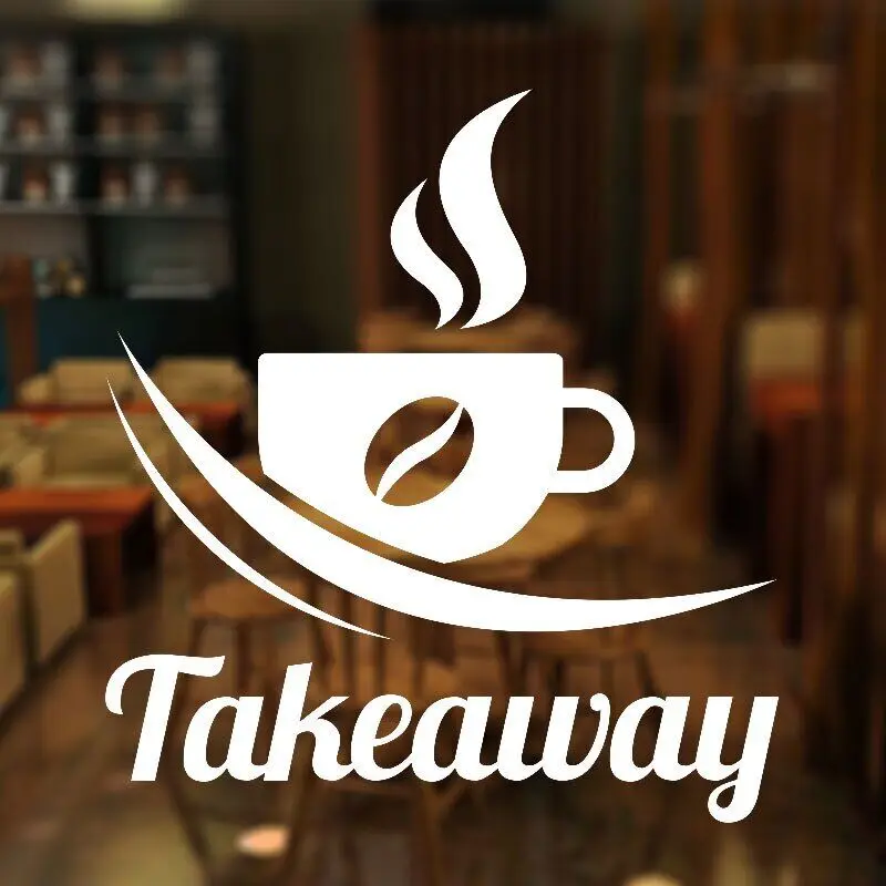 Takeaway Coffee Sign Vinyl Window Sticker Shop Coffee Bar Pub Coffee Window Door Decal Waterproof Sign Deco 3W05