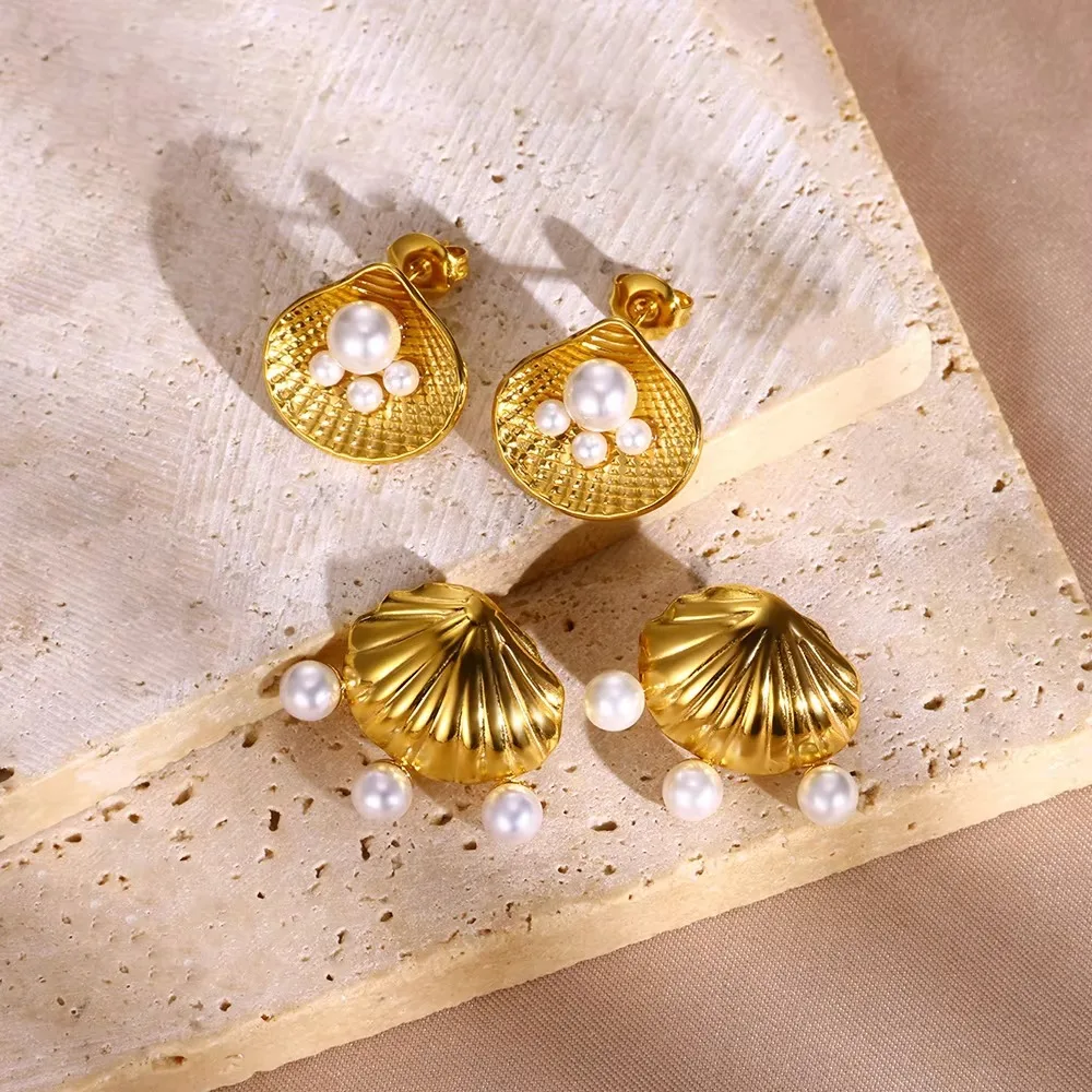 Pearl Shell Stud Earrings For Women