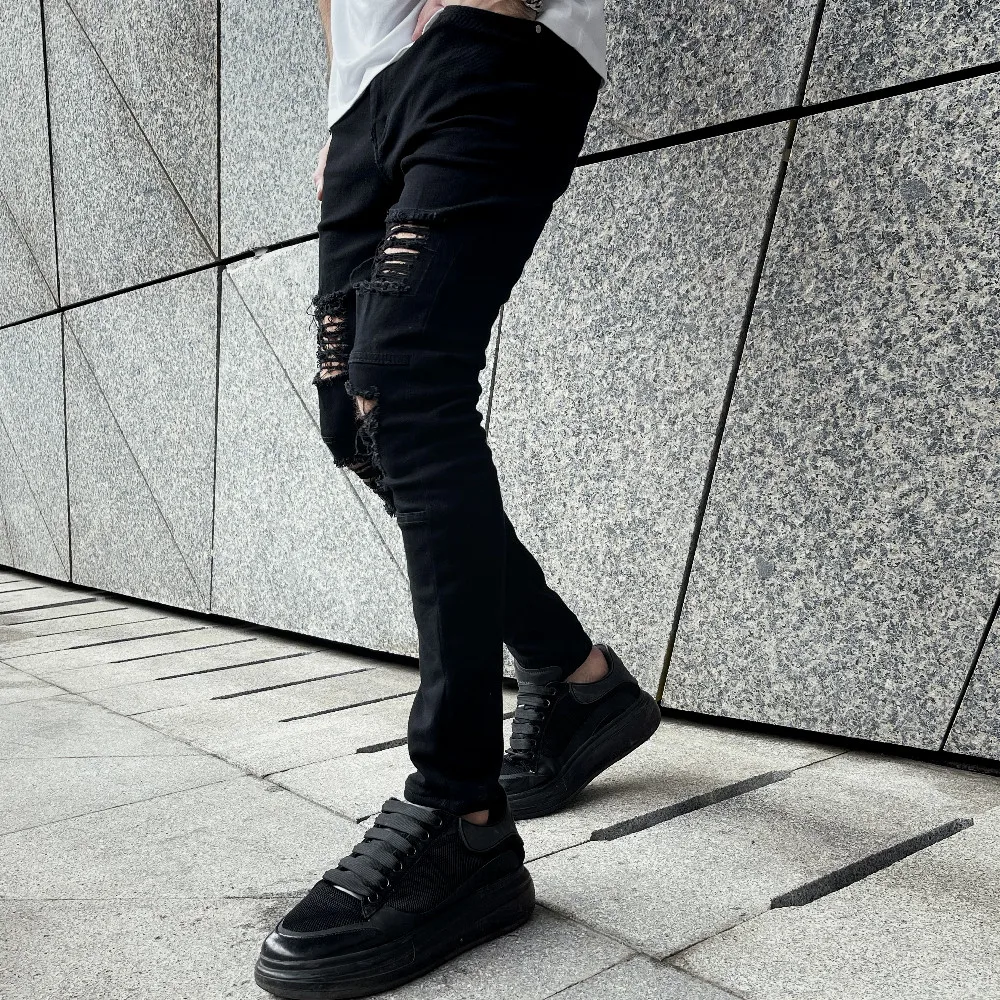 Men Ripped Skinny Pencil Jeans Stylish Slim Holes Casual Denim Pants for men jeans,ripped jeans