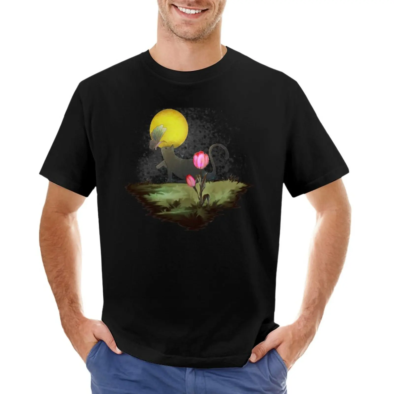 

The Cat in the garden T-Shirt vintage korean fashion fitted t shirts for men