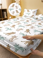 1 Cartoon Cute animal Cat Printed Matte Fitted Sheet, Bedroom Printed Bed Cover, Bedding (Excluding Pillowcases) 1