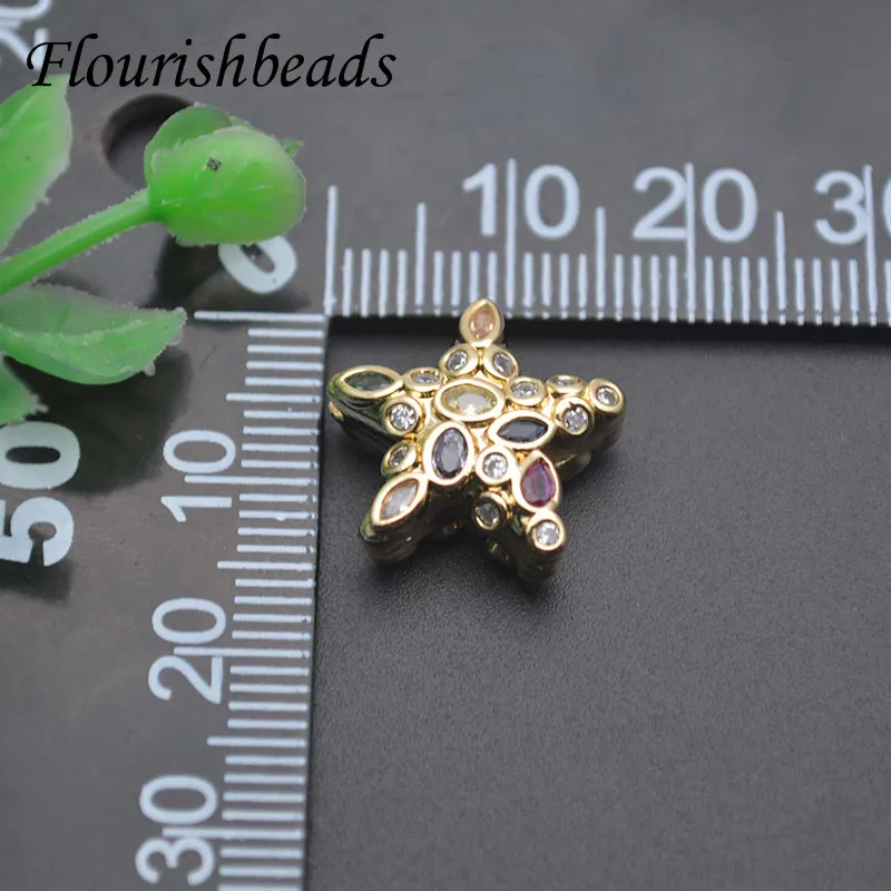 New Style Metal Copper Gold Plated Paved Color CZ Beads Star Shape Loose Beads Charms for DIY Jewelry Making Accessories